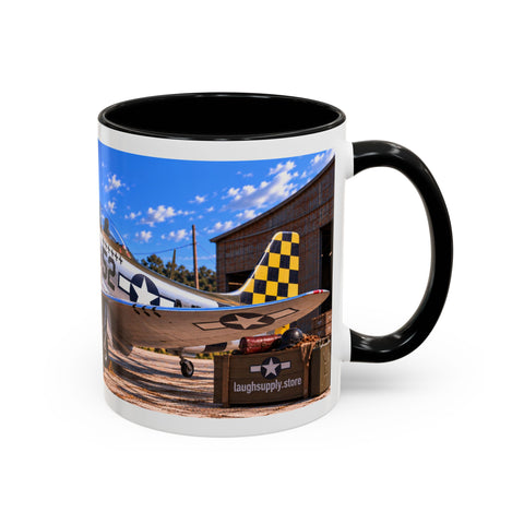 Skeleton Fighter Pilot Mug – P-51 Mustang WWII Retro Aviation Coffee Mug – Funny Dark Humor Gift for Pilots - Laugh Supply