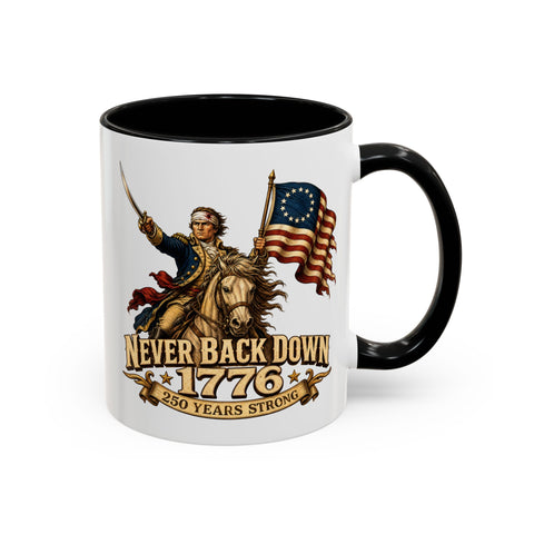 Never Back Down 1776 Coffee Mug – Continental Horseman 250th Anniversary Edition