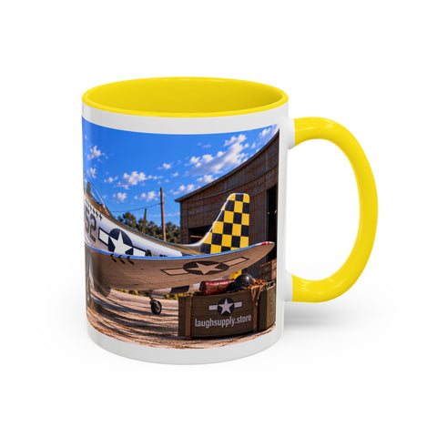 Skeleton Fighter Pilot Mug – P-51 Mustang WWII Retro Aviation Coffee Mug – Funny Dark Humor Gift for Pilots - Laugh Supply