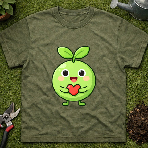 Cute Green Sprout Character T-Shirt — Kawaii Heart-Love Graphic Tee | Unisex Gildan 6400