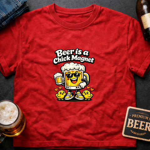 **“Beer Is a Chick Magnet” With Sunglasses, Hearts & Chicks**