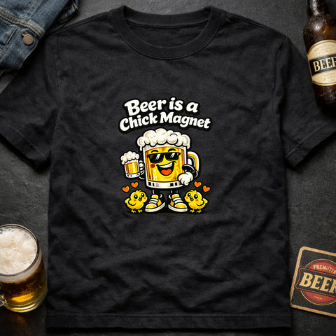 **“Beer Is a Chick Magnet” With Sunglasses, Hearts & Chicks**