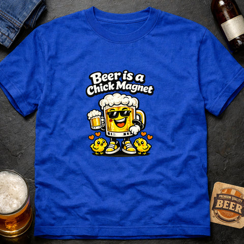 **“Beer Is a Chick Magnet” With Sunglasses, Hearts & Chicks**