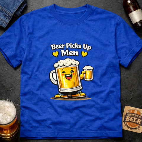**“Beer Picks Up Men” With Hearts – Funny Beer T‑Shirt**