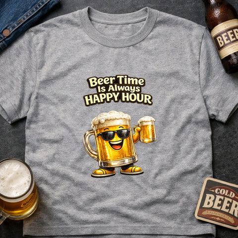**“Beer Time Is Always Happy Hour” – Funny Beer T‑Shirt**