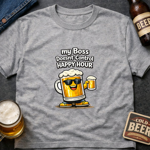 **“My Boss Doesn’t Control Happy Hour” – Funny Beer Lover T‑Shirt**