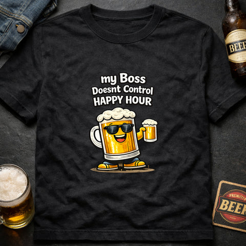 **“My Boss Doesn’t Control Happy Hour” – Funny Beer Lover T‑Shirt**