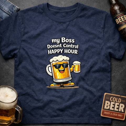 **“My Boss Doesn’t Control Happy Hour” – Funny Beer Lover T‑Shirt**