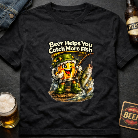 **“Beer Helps You Catch More Fish” – Funny Beer Lover T‑Shirt**
