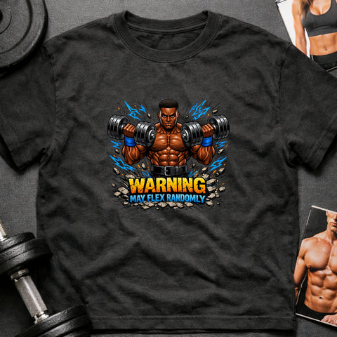 **“Warning May Flex Randomly” – Black Male Dumbbells Edition**