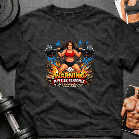 **“Warning May Flex Randomly” – Brunette Hair Caucasian Female Barbell Edition**