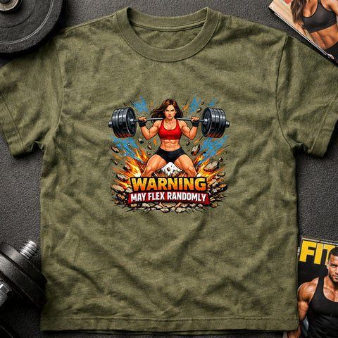 **“Warning May Flex Randomly” – Brunette Hair Caucasian Female Barbell Edition**