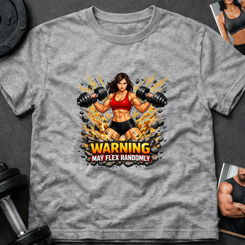 **“Warning May Flex Randomly” – Brunette Hair Caucasian Female Dumbbells Edition**