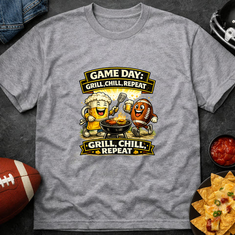 **“Game Day – Grill Chill Repeat” – Funny Tailgate T‑Shirt**
