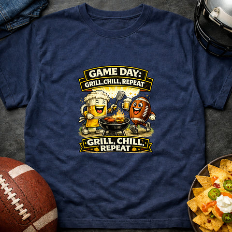 **“Game Day – Grill Chill Repeat” – Funny Tailgate T‑Shirt**