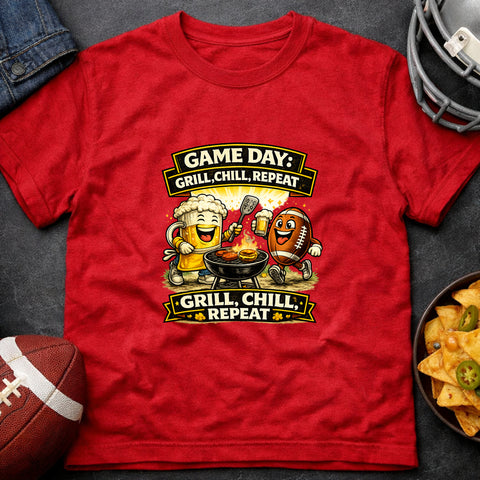 **“Game Day – Grill Chill Repeat” – Funny Tailgate T‑Shirt**