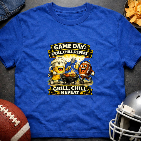 **“Game Day – Grill Chill Repeat” – Funny Tailgate T‑Shirt**