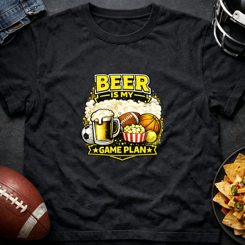 **“Beer Is My Game Plan” – Funny Sports & Beer T‑Shirt**