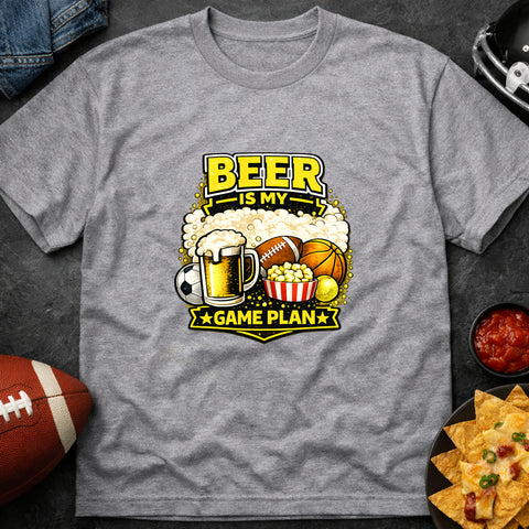 **“Beer Is My Game Plan” – Funny Sports & Beer T‑Shirt**