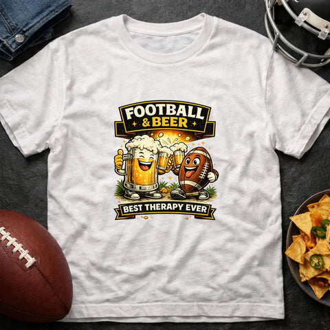 **“Football & Beer – Best Therapy Ever” – Funny Game Day T‑Shirt**