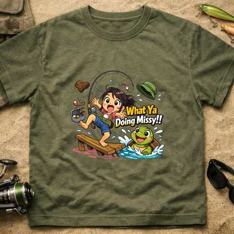 **“What Ya Doing Missy!!” – Funny Turtle Fishing T‑Shirt** | Unisex