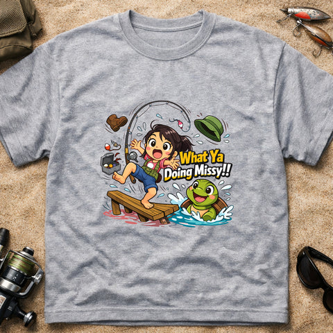 **“What Ya Doing Missy!!” – Funny Turtle Fishing T‑Shirt** | Unisex