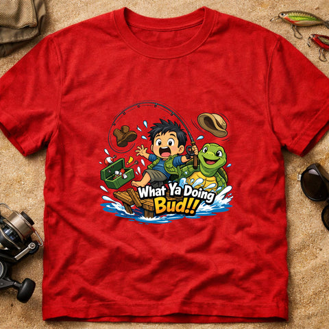 **“What’Ya Doing Bud!!” – Funny Turtle Fishing T‑Shirt** | Unisex