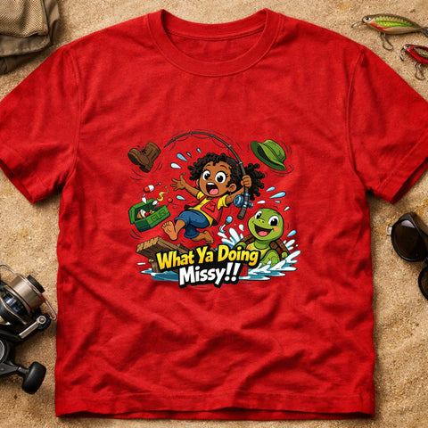**“What Ya Doing Missy!!” – Funny Turtle Fishing T‑Shirt** | Unisex