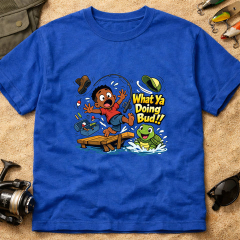 **“What Ya Doing Bud!!” – Funny Turtle Fishing T‑Shirt** | Unisex