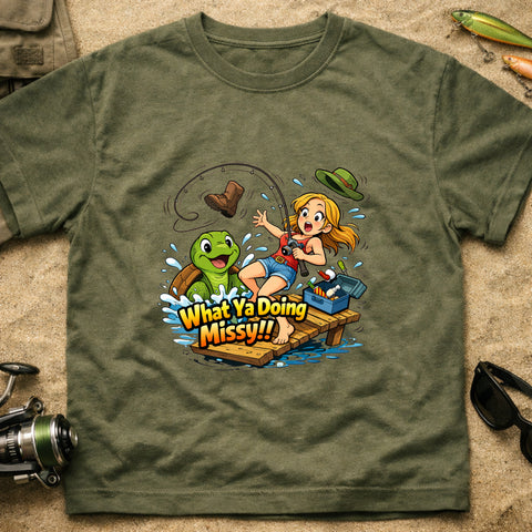 **“What Ya Doing Missy!!” – Funny Turtle Fishing T‑Shirt** | Unisex