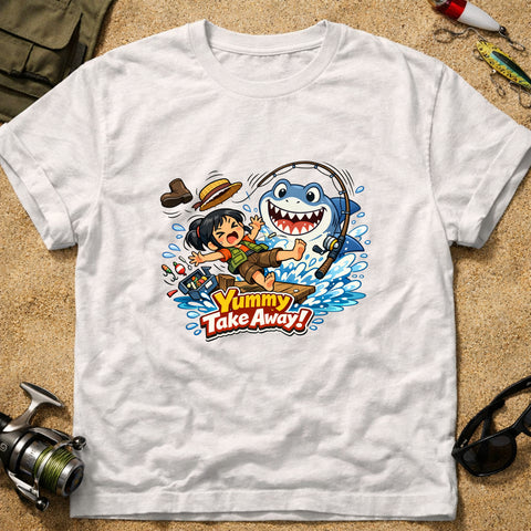 **“Yummy Take Away!” – Funny Shark Fishing T‑Shirt**