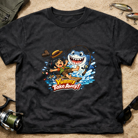 **“Yummy Take Away!” – Funny Shark Fishing T‑Shirt**