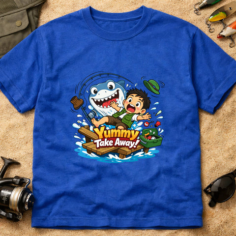 **“Yummy Take Away!” – Funny Shark Fishing T‑Shirt** | Unisex
