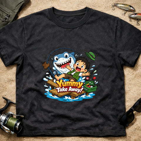 **“Yummy Take Away!” – Funny Shark Fishing T‑Shirt** | Unisex