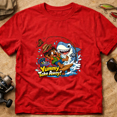 **“Yummy Take Away!” – Funny Shark Fishing T‑Shirt** | Unisex