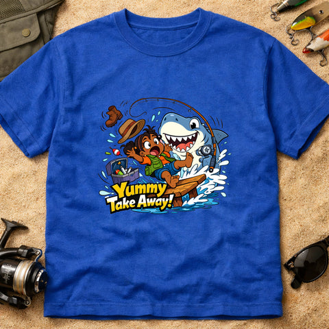 **“Yummy Take Away!” – Funny Shark Fishing T‑Shirt** | Unisex