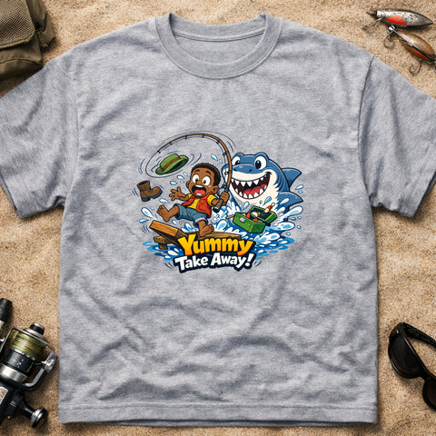 **“Yummy Take Away!” – Funny Shark Fishing T‑Shirt** | Unisex