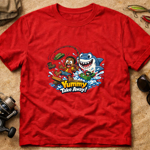 **“Yummy Take Away!” – Funny Shark Fishing T‑Shirt** | Unisex