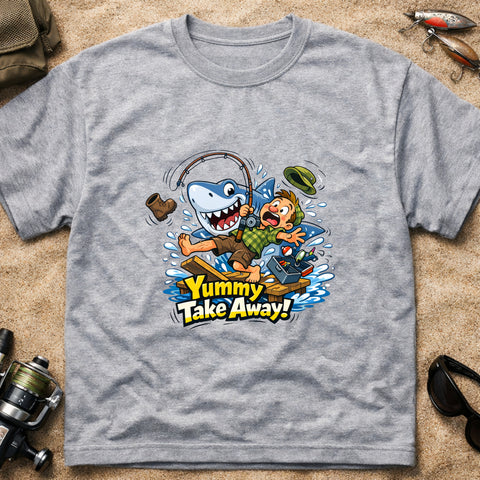 **“Yummy Take Away!” – Funny Shark Fishing T‑Shirt**