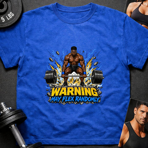 **“Warning May Flex Randomly” – Black Male Barbell Edition** | Unisex