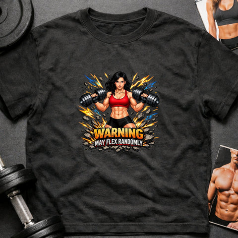 Warning May Flex Randomly – Black Hair Caucasian Female Dumbbells Edition - Laugh Suppy