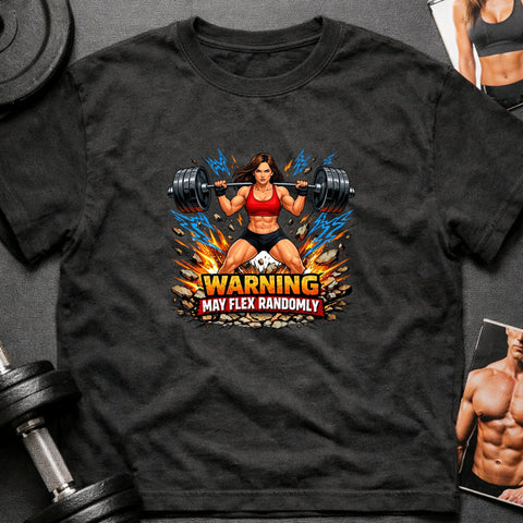Warning May Flex Randomly – Brunette Hair Caucasian Female Barbell Edition - Laugh Suppy