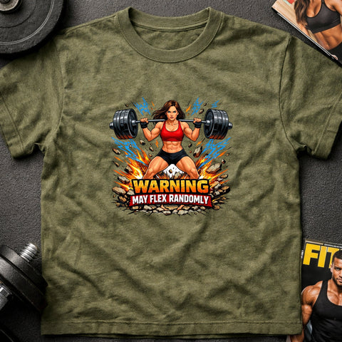 Warning May Flex Randomly – Brunette Hair Caucasian Female Barbell Edition - Laugh Suppy