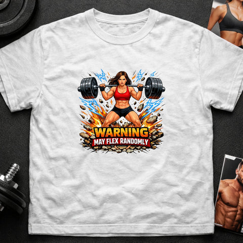 Warning May Flex Randomly – Brunette Hair Caucasian Female Barbell Edition - Laugh Suppy
