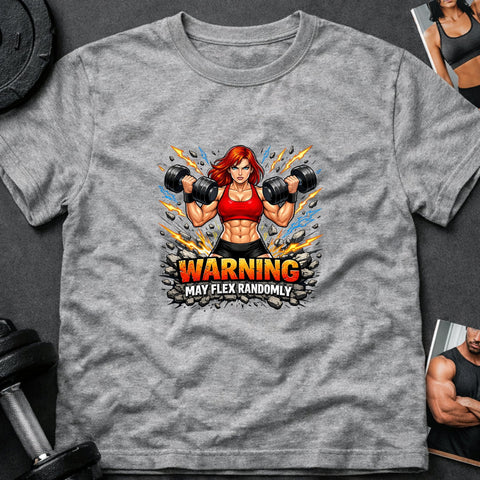 Warning May Flex Randomly – Red Hair Caucasian Female Dumbbells Edition - Laugh Suppy