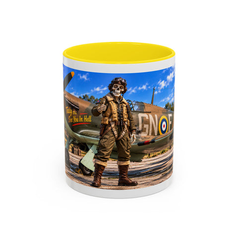 Skeleton Fighter Pilot Mug – RAF WWII Harrican Coffee Mug – Funny Dark Humor Gift for Pilots - Laugh Supply