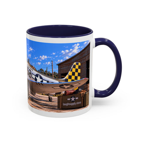 Skeleton Fighter Pilot Mug – P-51 Mustang WWII Retro Aviation Coffee Mug – Funny Dark Humor Gift for Pilots - Laugh Supply