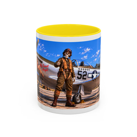 Skeleton Fighter Pilot Mug – P-51 Mustang WWII Retro Aviation Coffee Mug – Funny Dark Humor Gift for Pilots - Laugh Supply