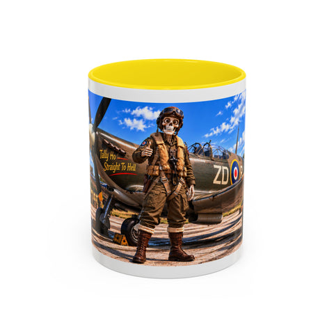Skeleton Spitfire Pilot Mug – RAF WWII Retro Aviation Coffee Mug – Funny Dark Humor Gift for Pilots - Laugh Supply