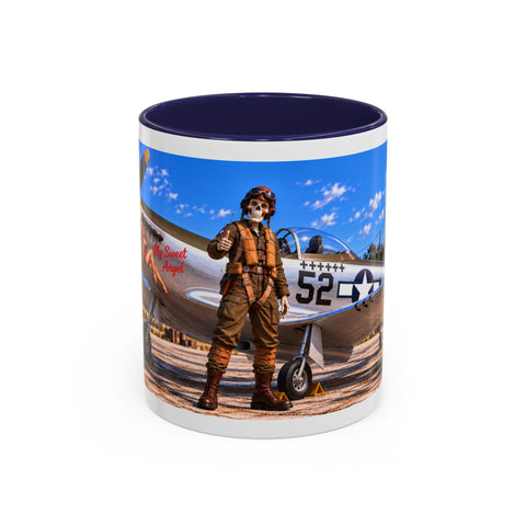 Skeleton Fighter Pilot Mug – P-51 Mustang WWII Retro Aviation Coffee Mug – Funny Dark Humor Gift for Pilots - Laugh Supply